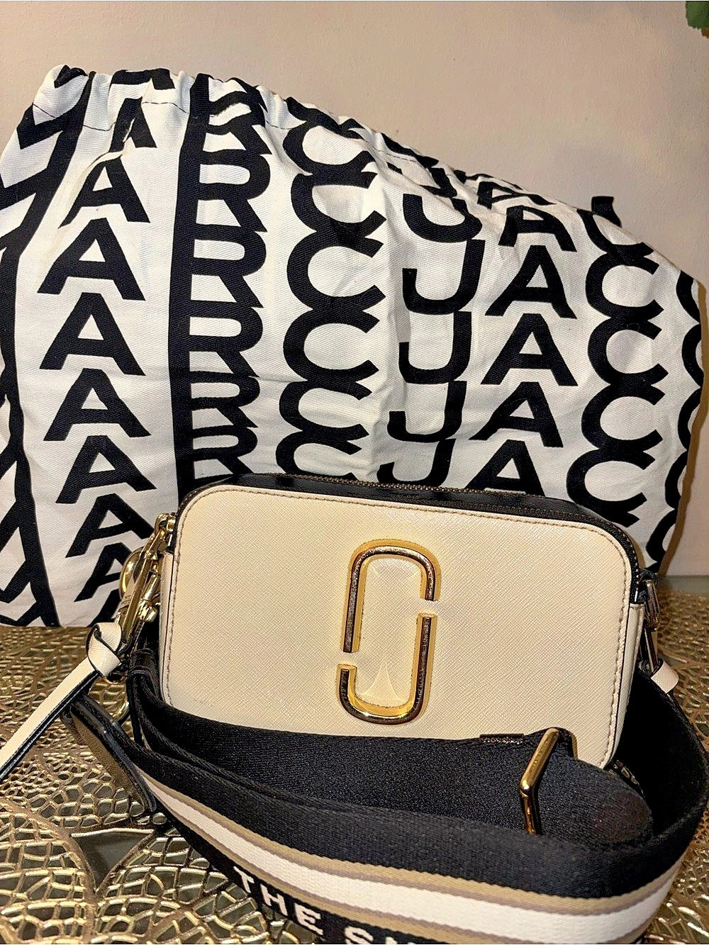 Marc Jacobs The Snapshot Black &  Beige Crossbody Bag